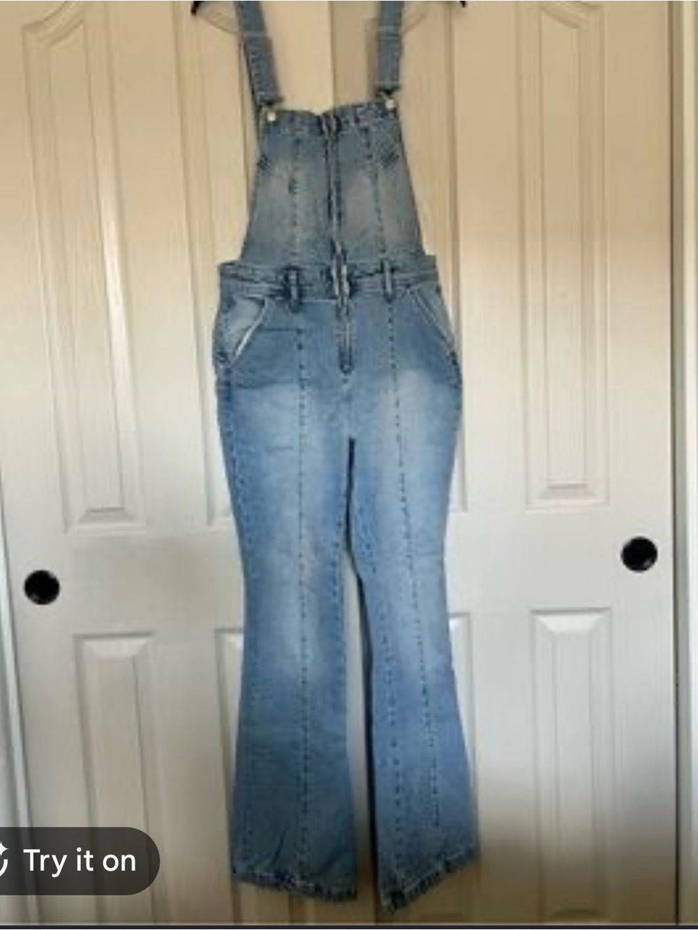 We The Free Light Blue Denim Flared Overalls